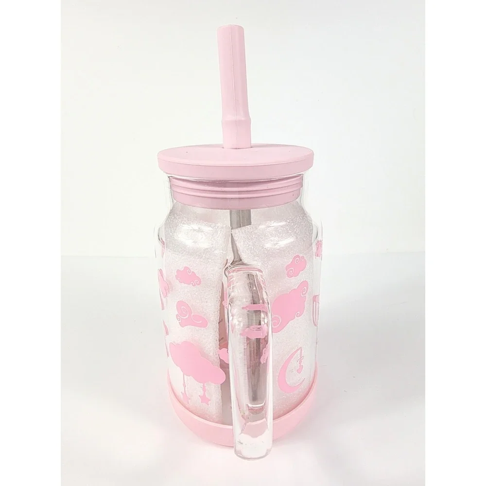 22 oz BPA Free Glass Tumbler w/ Handle Pink Accents Unicorn & Cloud Vinyl Design
